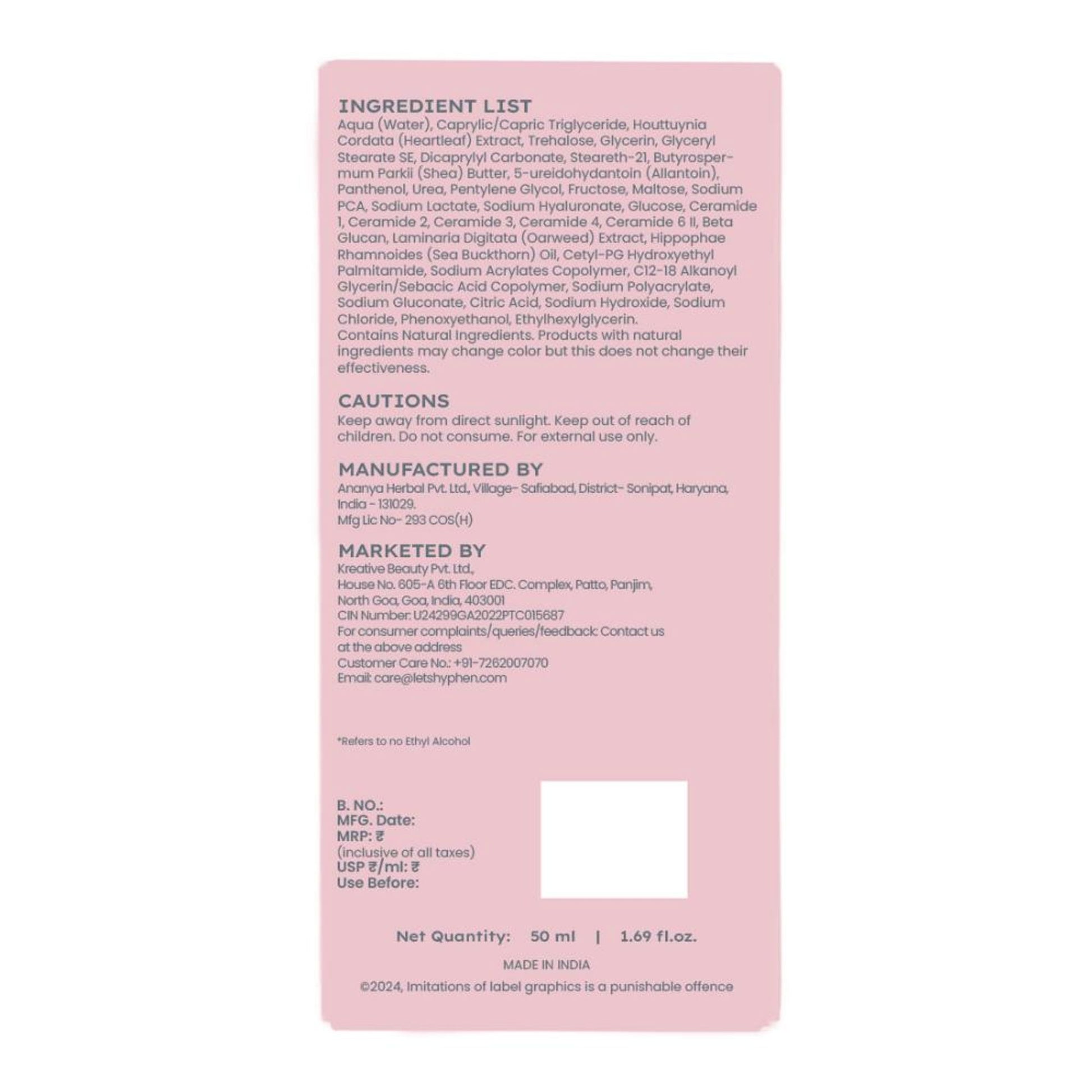 Hyphen 10% Heartleaf & 7% Ceramides-NMF Face Moisturizer| Rich Pillow Cream For Hydration
