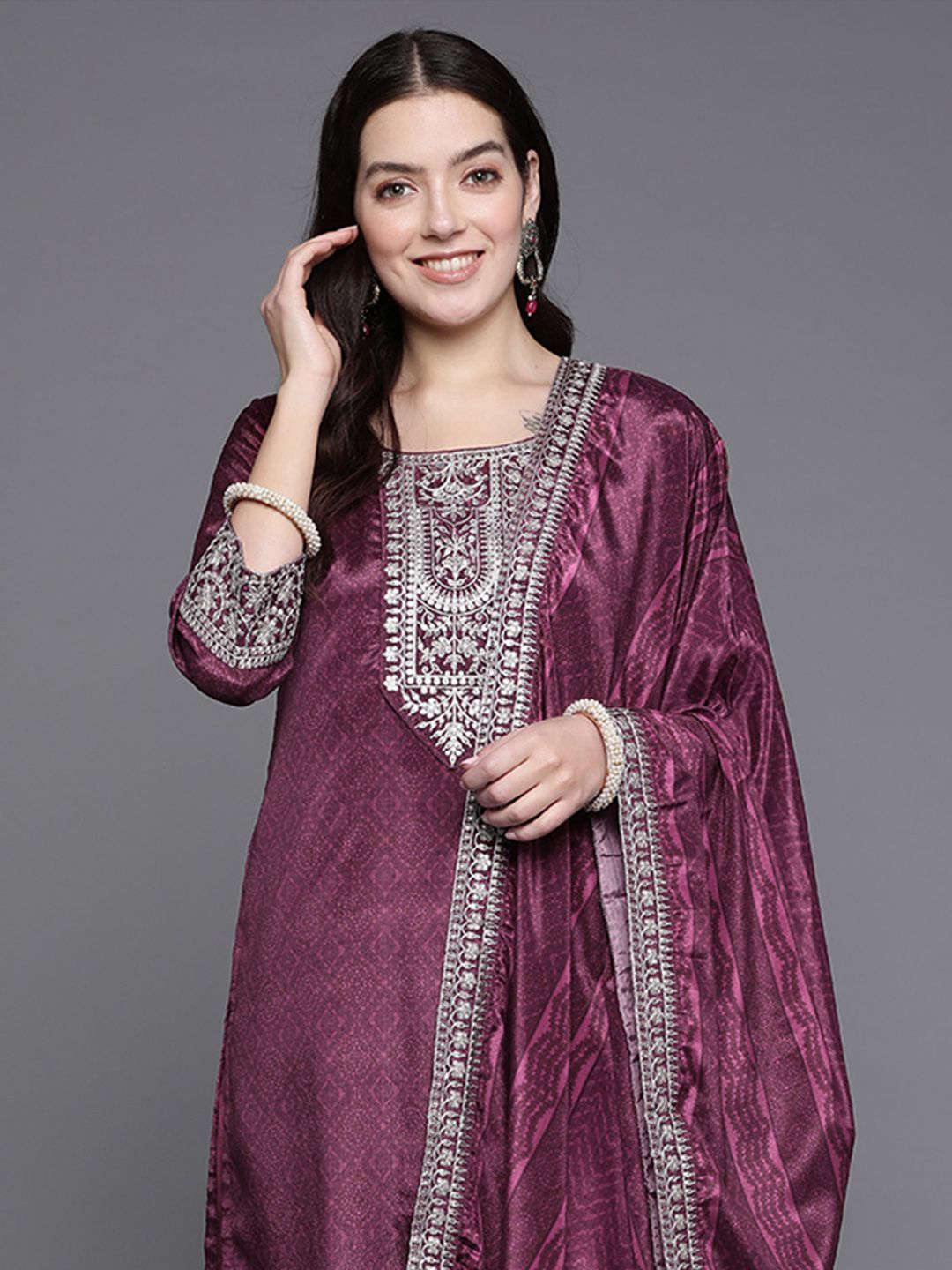 Women Ethnic Motifs Embroidered Sequinned Kurta with Palazzos & With Dupatta