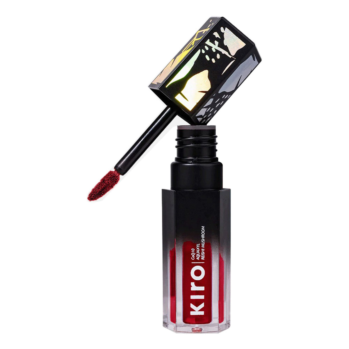 KIRO Velvet Souffle Soft Matte Liquid Lipstick in shade Carnival Red, with a smooth, velvety red lipstick applicator.