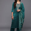 Dhiyona VA Women'sEthnic Motifs Zari Embroidered Yoke Kurta & Trousers With Dupatta