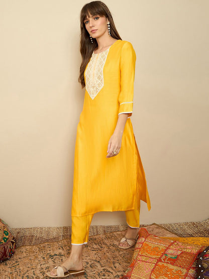 Indyancart IE Embroidered Three-Quarter Sleeves Liva Tunic With Trouser