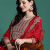 Dhiyona IE Ethnic Motifs Embroidered Sequinned Liva Kurta With Trousers & Dupatta