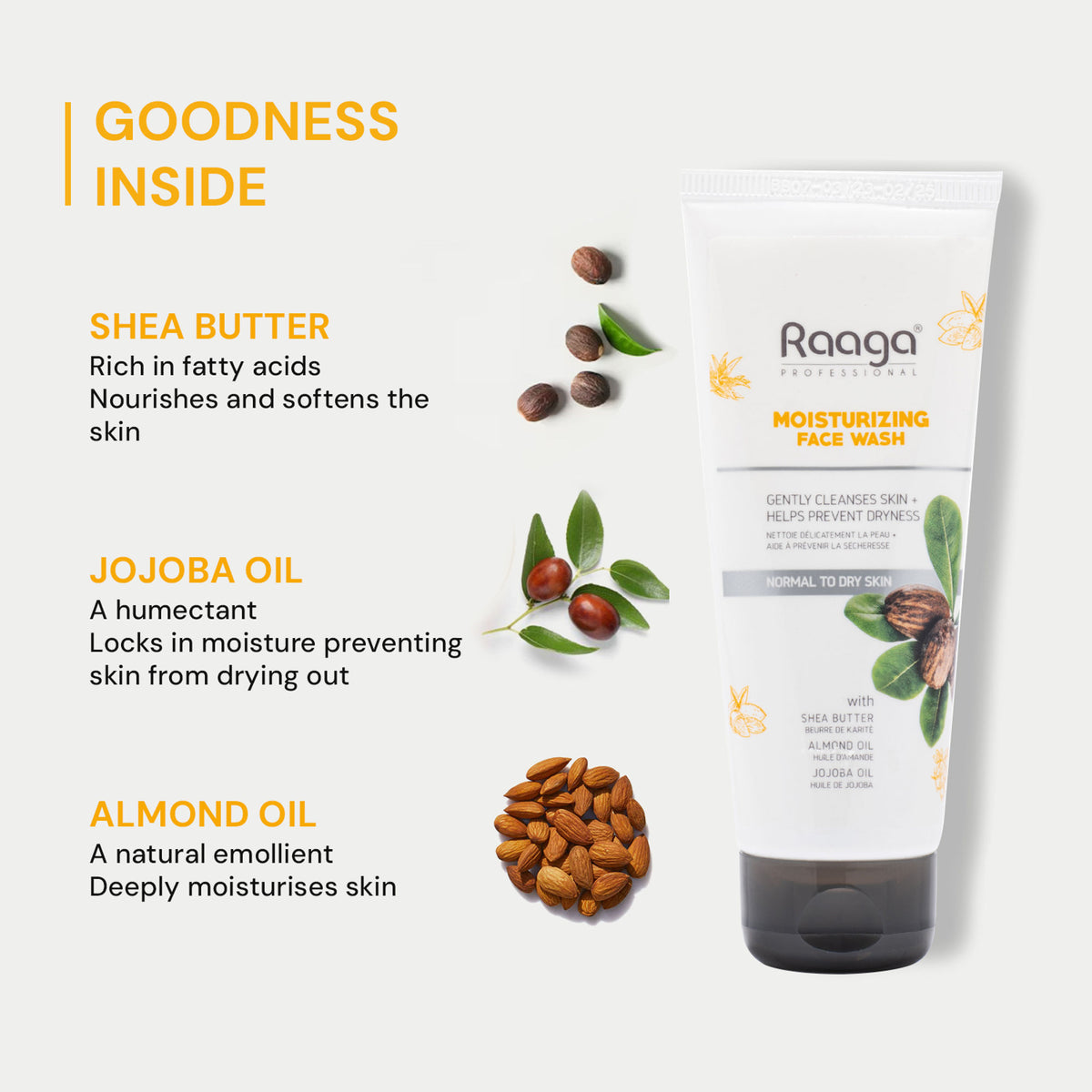Raaga Professional Moisturizing Face Wash With Shea Butter, Jojoba Oil And Almond Oil