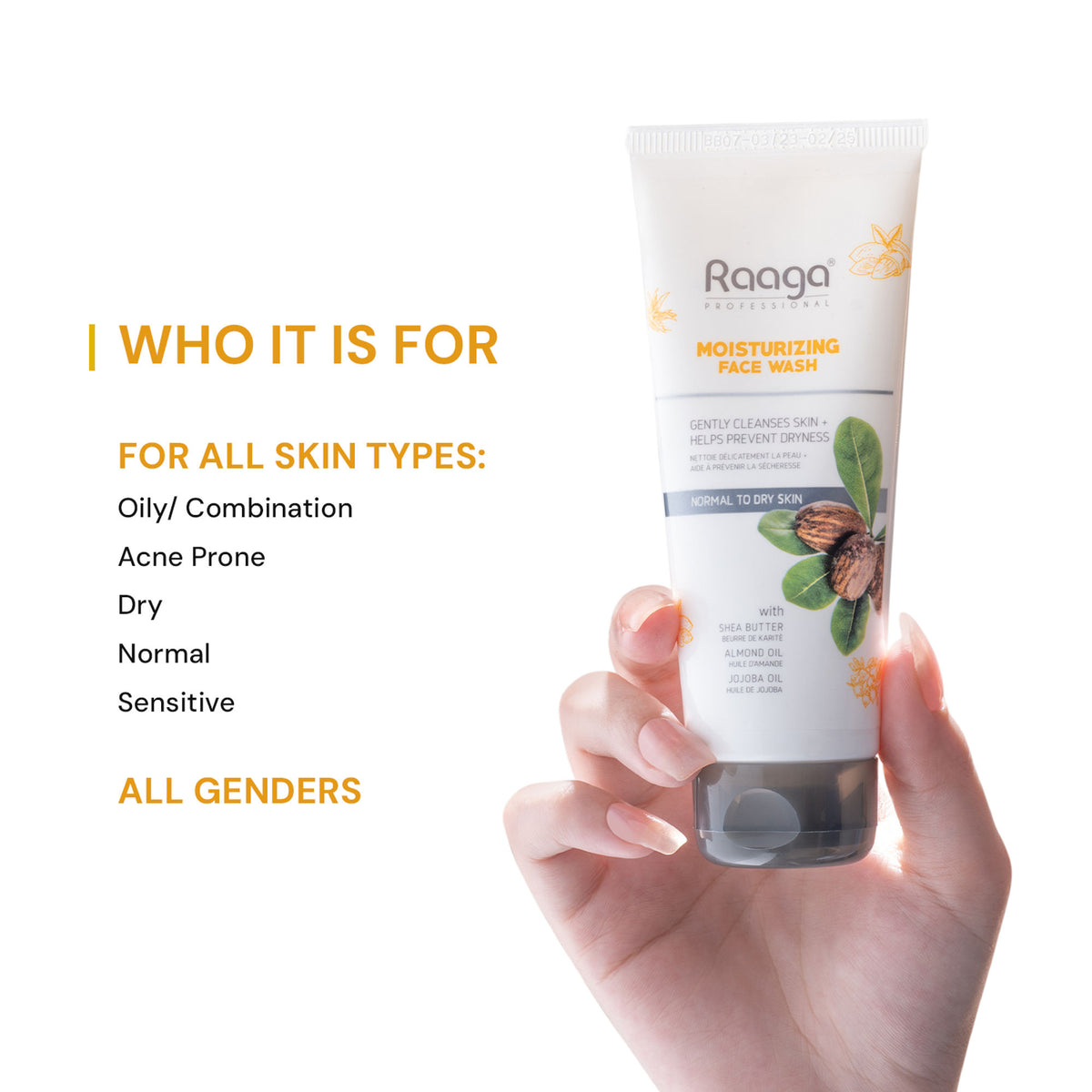 Raaga Professional Moisturizing Face Wash With Shea Butter, Jojoba Oil And Almond Oil