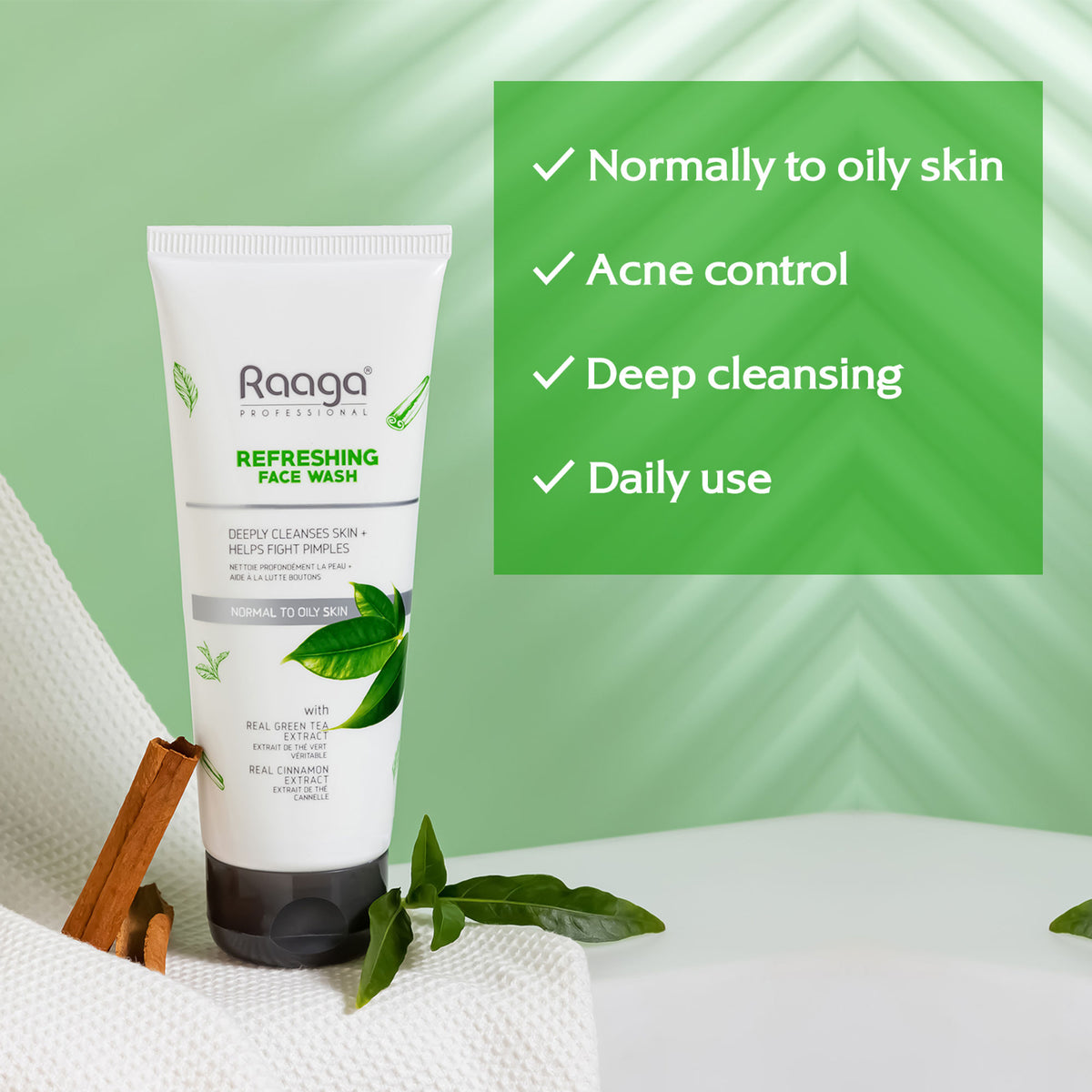 Raaga Professional Refreshing Face Wash, Salicylic Acid & Green Tea Extract For Normal To Oily Skin