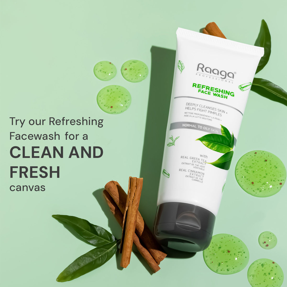 Raaga Professional Refreshing Face Wash, Salicylic Acid & Green Tea Extract For Normal To Oily Skin