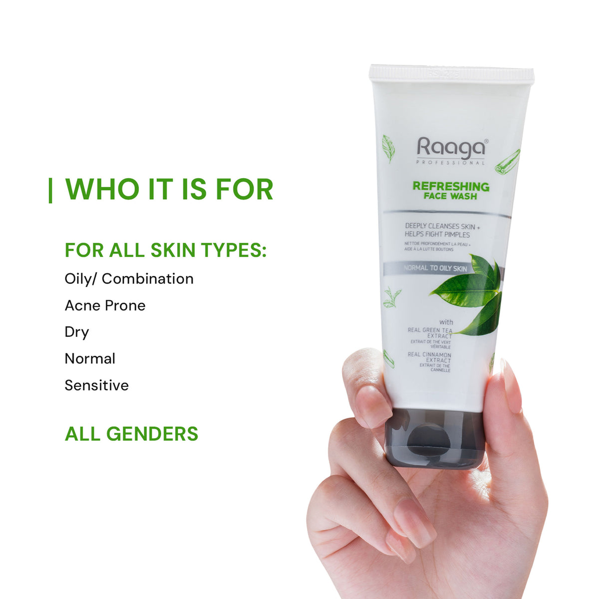 Raaga Professional Refreshing Face Wash, Salicylic Acid & Green Tea Extract For Normal To Oily Skin
