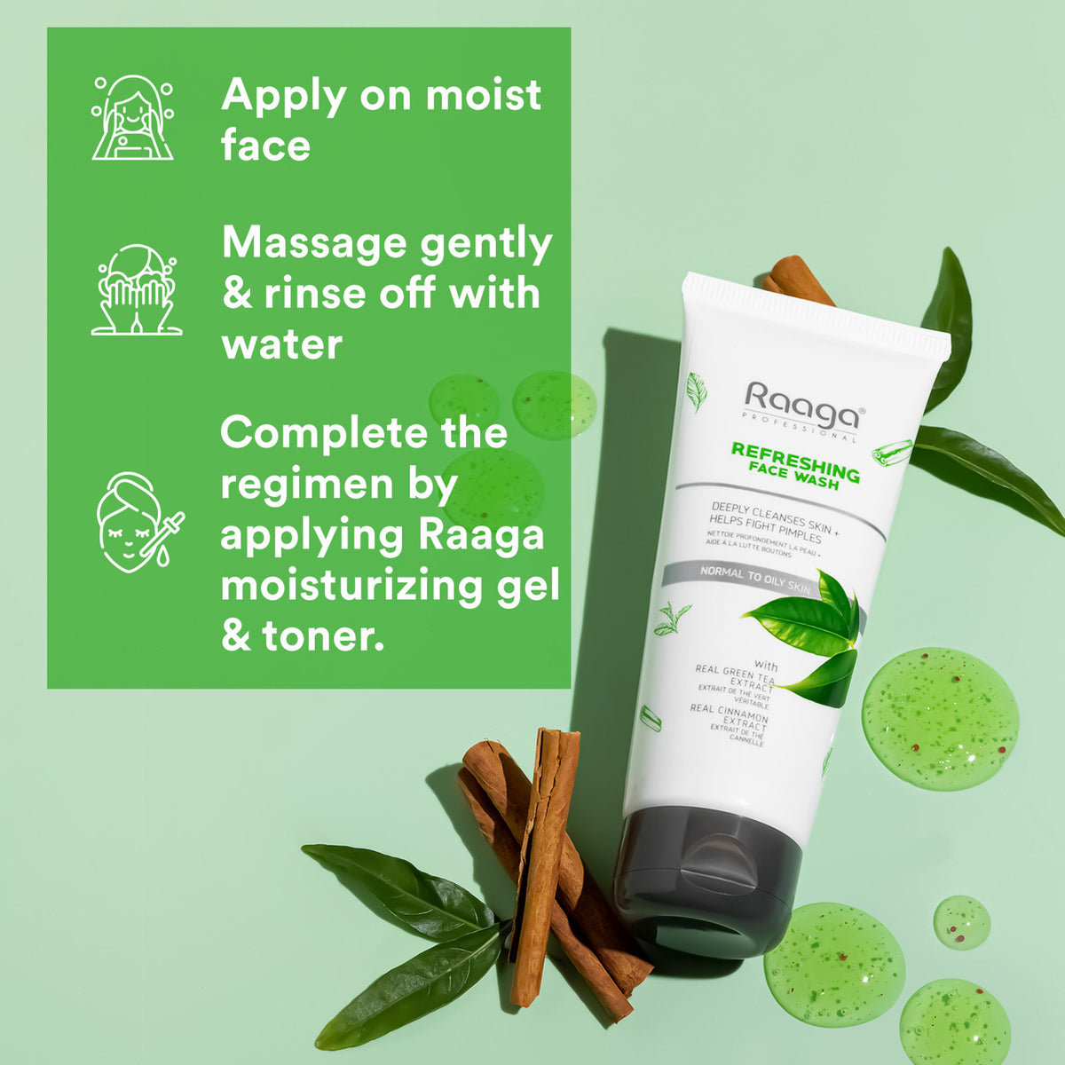 Raaga Professional Refreshing Face Wash, Salicylic Acid & Green Tea Extract For Normal To Oily Skin