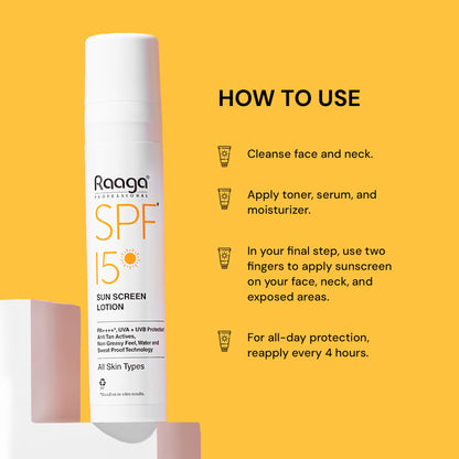 Raaga Professional Spf 15 Pa++++ Sunscreen Lotion With Uva + Uvb Protection, All Skin Types, 55 Ml