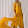 Dhiyona IE Floral Embroidered Empire Liva A-Line Kurta With Palazzo & Dupatta