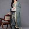 Indyancart VA Ethnic Motifs Embroidered Zari Kurta With Palazzos & Dupatta