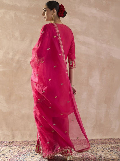 Indyancart IE Women Ethnic Motifs Embroidered Regular Sequinned Kurta with Palazzos & With Dupatta