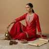 Indyancart VA Women Ethnic Motifs Embroidered Regular Kurta with Sharara & With Dupatta