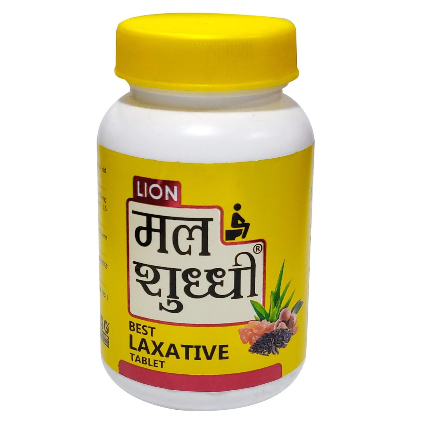 Lion Ayurveda Mal Shuddhi Ayurvedic tablets in a bottle, natural herbal supplement for detox and wellness.