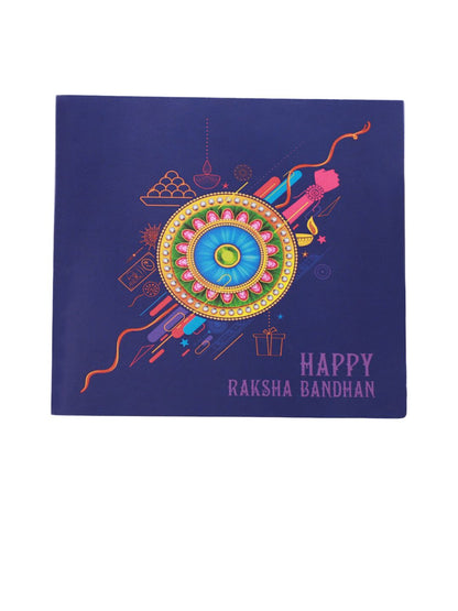 Anouk Unisex Red Swastik Charm & Beaded Rakhi With Roli Chawal & Greetings Card