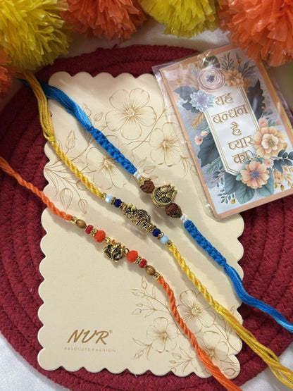 Anouk Set Of 3 Rudraksh Religious Rakhi Thread Rakhi Roli Chawal Chandan Mishri