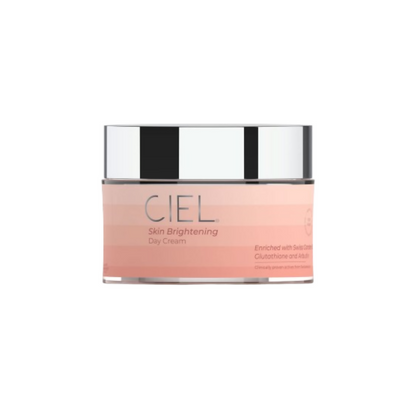 Ciel Skin Brightening Day Cream jar with smooth, creamy texture and light pink packaging, ideal for radiant, even skin.