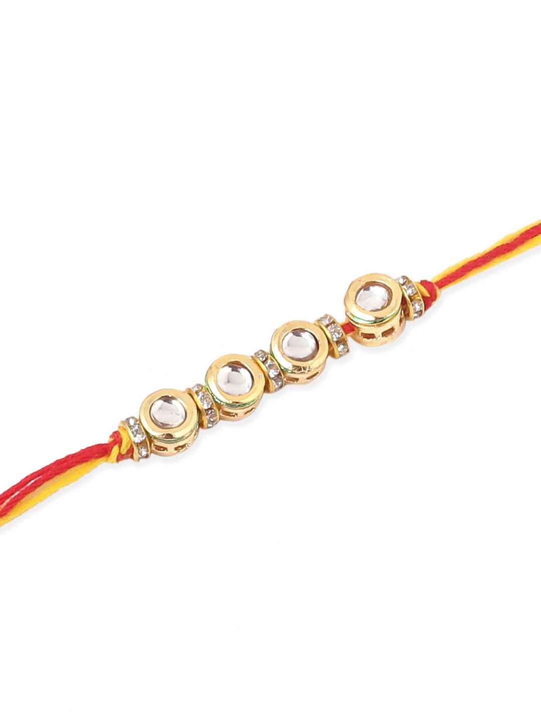 Anouk Men Set Of 2 Multicolor Kundan Thread Rakhi With Roli Chawal Chandan Mishri