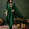 Dhiyona SN Women's Floral Embroidered Zari Sequence A Line Kurta & Trouser With Dupatta