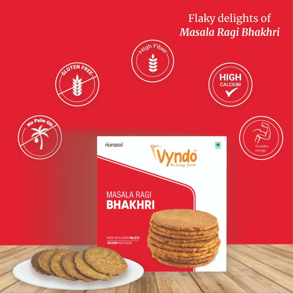 Vyndo Masala Ragi Bhakhri, North Indian snack, crispy and spiced ragi flatbread on a plate with a traditional Indian setting.