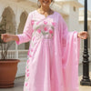 Dhiyona IE Floral Embroidered Thread Work Pure Cotton A Line Kurta With Trousers & Dupatta