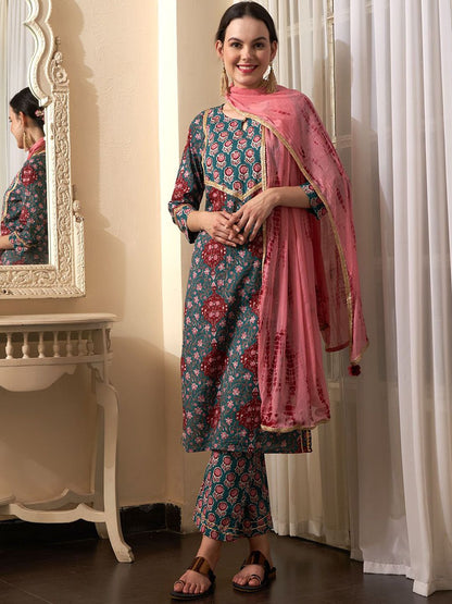 Indyancart SN Women's Printed Pure Cotton Kurta Sets