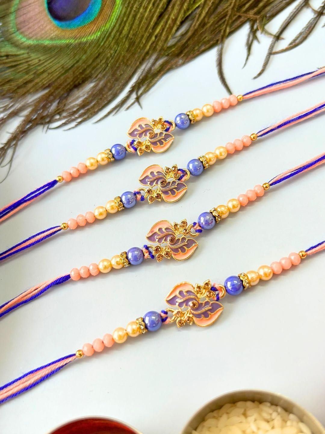 Anouk 4pcs Purple Stone Beaded Thread Rakhi