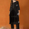 Indyancart IE Women Ethnic Motifs Embroidered Pleated Thread Work Pure Cotton Kurta with Trousers