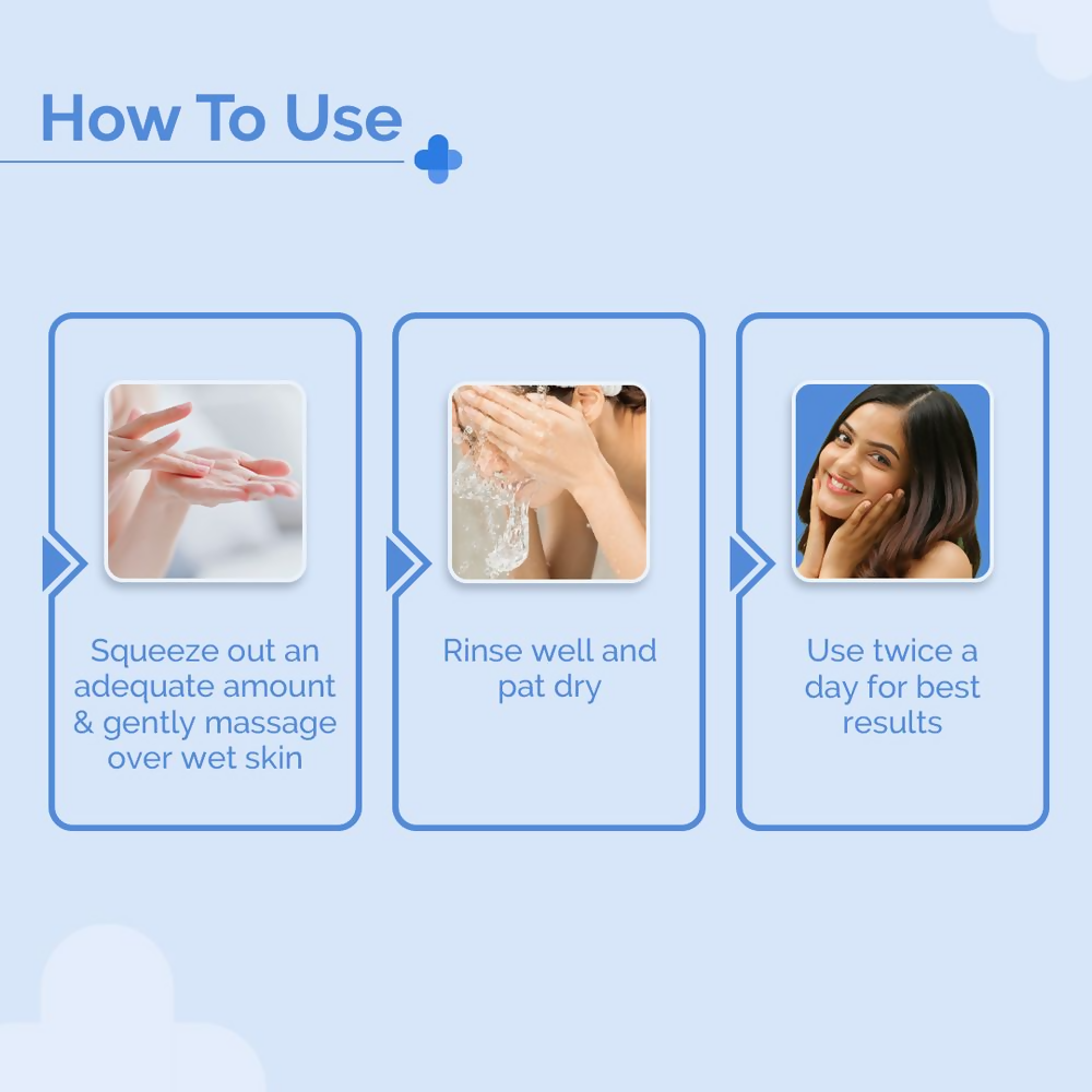The Derma Co 2% Salicylic Acid Gel Face Wash in a clear tube with a white and blue label, showing the gel texture inside.