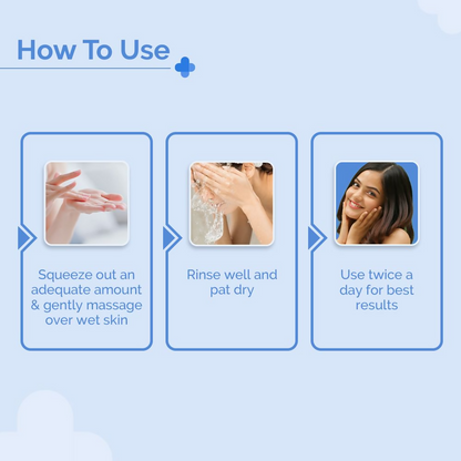 The Derma Co 2% Salicylic Acid Gel Face Wash in a clear tube with a white and blue label, showing the gel texture inside.