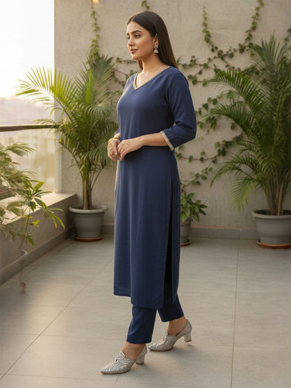 Women V-Neck Straight Kurta with Trouser