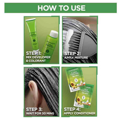 Garnier Color Naturals Ultra Hair Color in 7.65 Raspberry Red showing vibrant red hair dye in a tube.