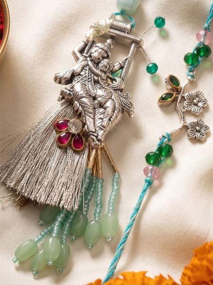 Anouk Set Of 2 Designer Religious Silver Toned Bhaiya Bhabhi Rakhi