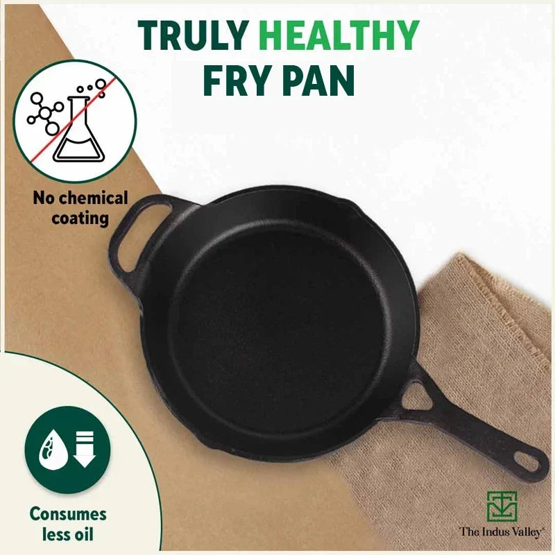 The Indus Valley CASTrong Cast Iron Fry Pan/Skillet, Pre-seasoned, Nonstick, 100% Pure, Toxin-free, Induction,Spatula, 25.4cm, 1.7L, 2.3kg