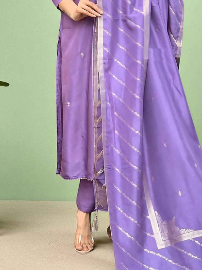 Indyancart SN Women's Floral Embroidered Cotton Kurta with Trousers & Dupatta