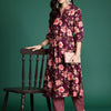 Dhiyona IE Floral Printed V-Neck Pure Cotton A-Line Tunic With Trouser
