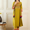 Indyancart IE Floral Yoke Design Thread Work A-Line Liva Kurta With Trousers