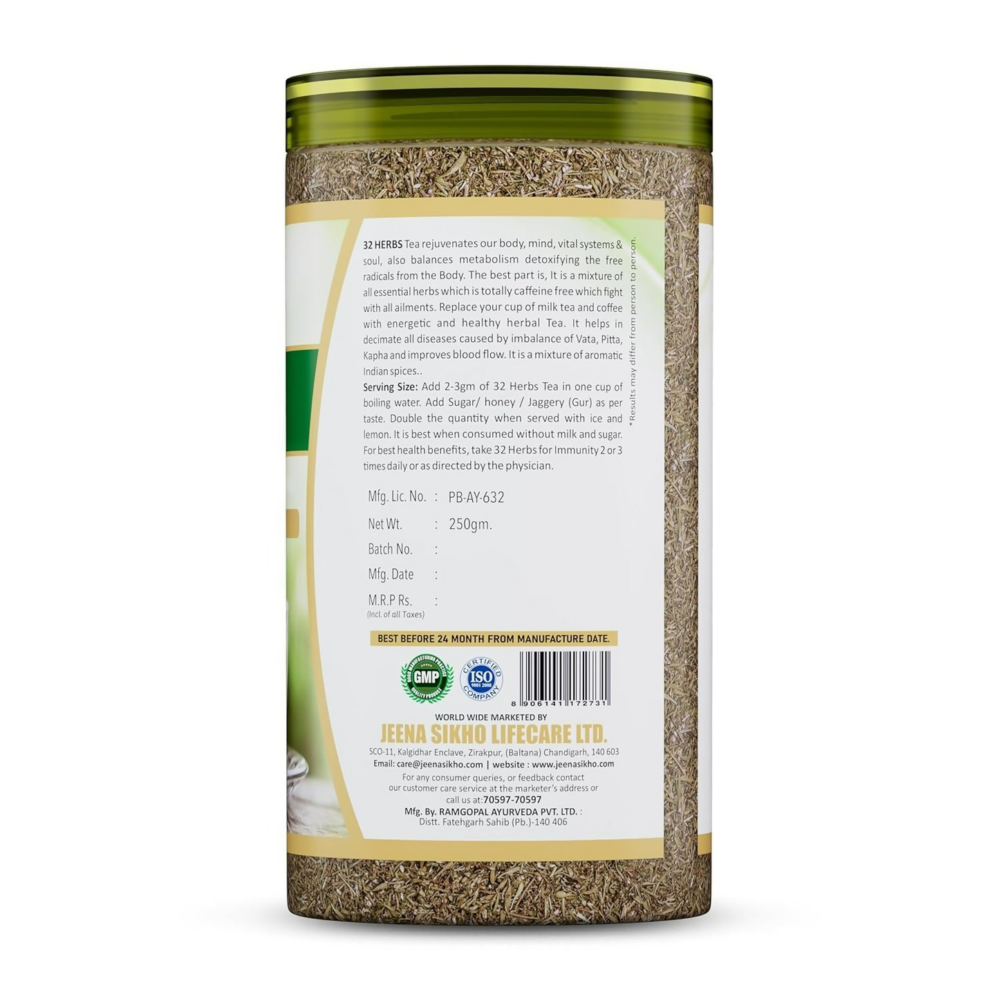 Jeena Sikho 32 Herbs Herbal Tea for natural body detox, featuring a blend of herbal ingredients in a tea bag.