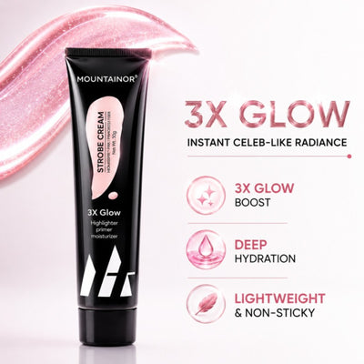 Mountainor 3 In 1 Strobe cream Highlighter + Moisturiser + Primer with Hyaluronic Acid - Pink