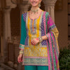 Dhiyona IE Floral Embroidered Notch Neck Mirror Work Kurta With Palazzos & Dupatta
