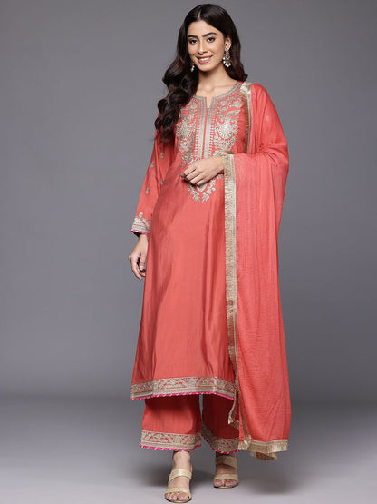 Indyancart VA Women Embroidered Kurta with Palazzos & Dupatta
