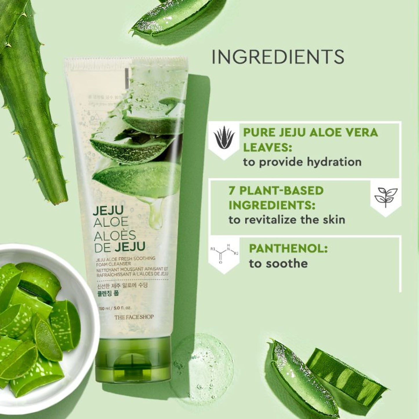 The Face Shop Jeju Aloe Fresh Soothing Foam Cleanser, Gel To Foam Hydrating & Cooling Face Wash