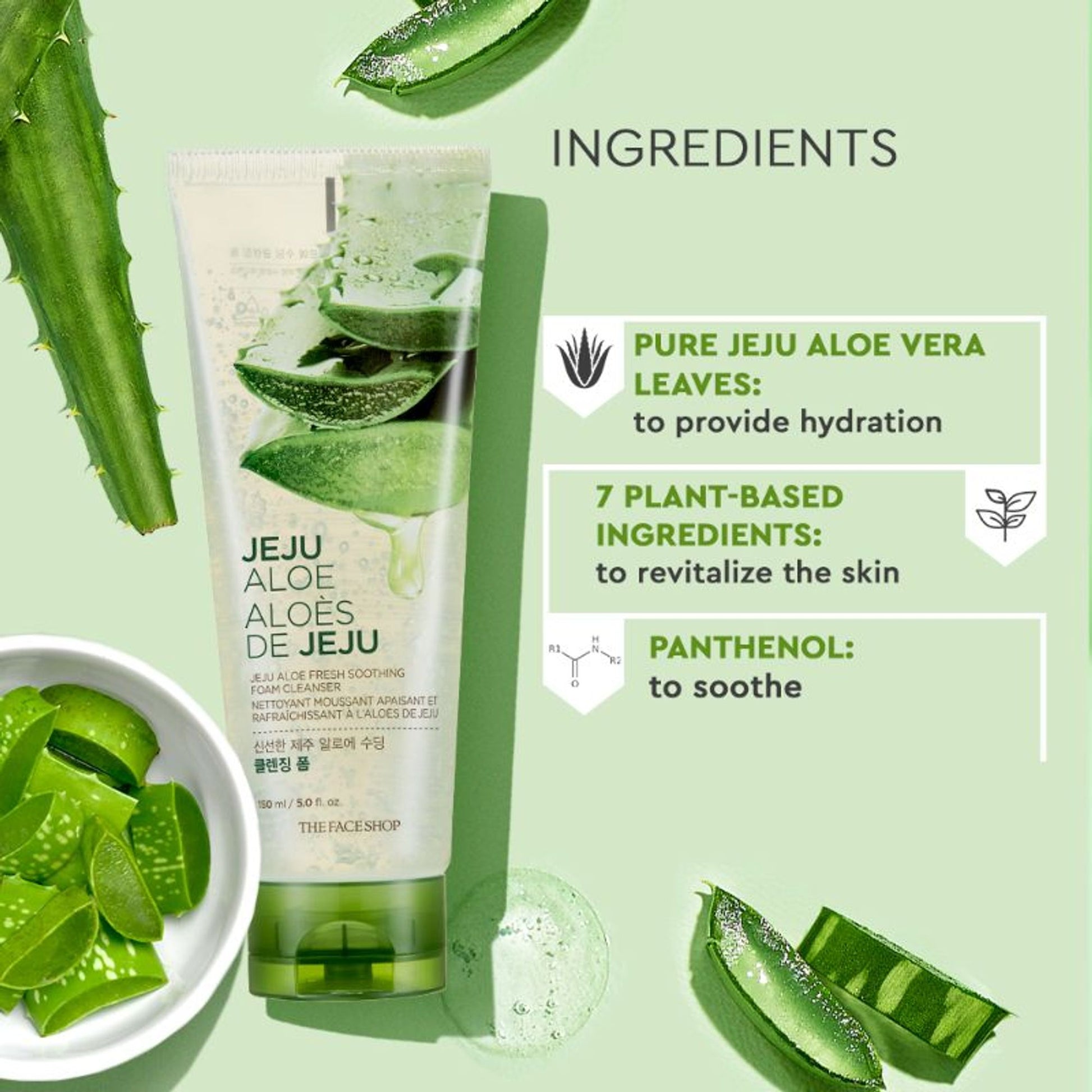 The Face Shop Jeju Aloe Fresh Soothing Foam Cleanser, Gel To Foam Hydrating & Cooling Face Wash