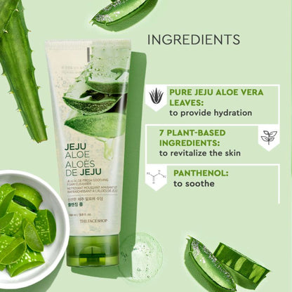 The Face Shop Jeju Aloe Fresh Soothing Foam Cleanser, Gel To Foam Hydrating & Cooling Face Wash
