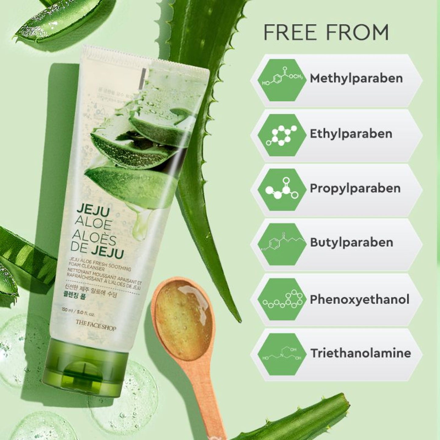 The Face Shop Jeju Aloe Fresh Soothing Foam Cleanser, Gel To Foam Hydrating & Cooling Face Wash