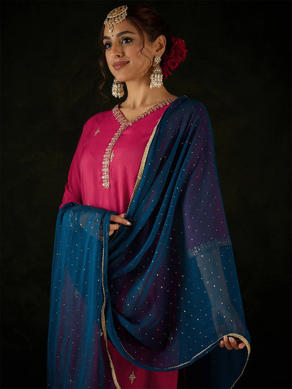Indyancart IE Women Ethnic Motifs Embroidered Regular Kurta with Trousers & With Dupatta