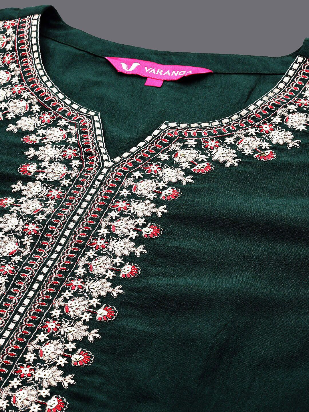 Indyancart VA Women'sFloral Embroidered Regular Kurta with Trousers & With Dupatta