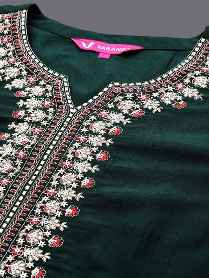 Indyancart VA Women'sFloral Embroidered Regular Kurta with Trousers & With Dupatta