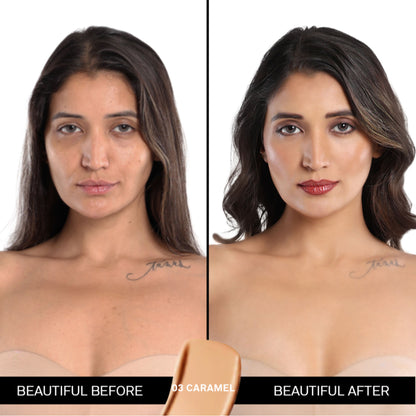 Flicka The Base Story Foundation High Coverage Satin Matte Finish Lightweight Waterproof - 03 Caramel