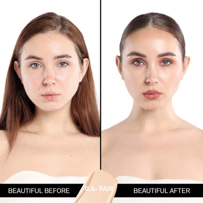 FLiCKA Flicka The Base Story Foundation in Fair shade with high coverage, satin matte finish, lightweight, waterproof liquid makeup